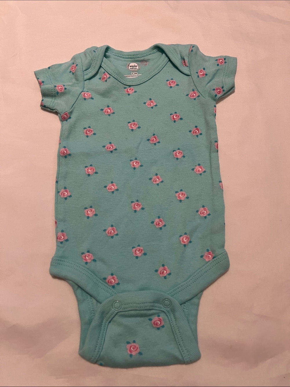 “Bundle 10/$13” wonder nation 0-3M Aqua Short-Sleeve Baby One-Piece bodysuit